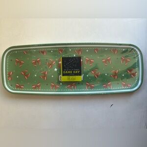 Set of 3 Green Football Themed Platters with bows